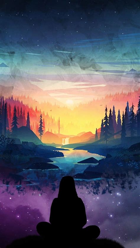 River, Girl, Silhouette, Forest, Scenic, Stars, Two Dimensions, Digital Art Landscape Wallpaper ...