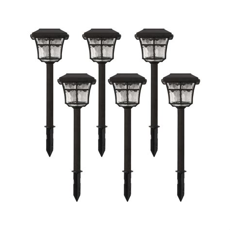 Hampton Bay Solar Powered Dark Bronze Outdoor Integrated LED 3000K Warm White Landscape Path ...