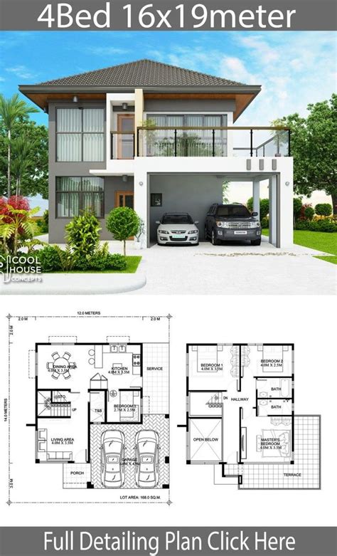 Home design plan 16x19m with 4 Bedrooms - Home Design with Plan | Philippines house design, Two ...