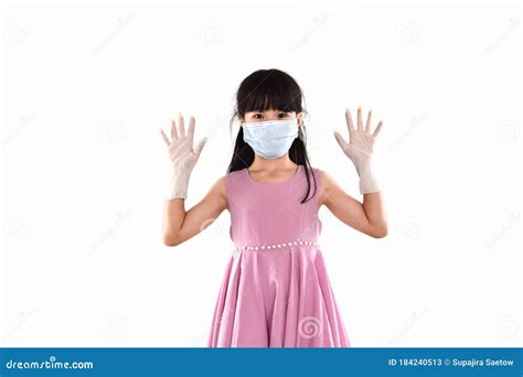 Girls Wearing Gloves, Covid Masks 2019. Stop Infection Stock Image ...