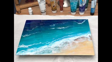 39 - Epoxy Resin & Acrylic art - Beginners Ocean scene - Amazing results, relax and hear the ...