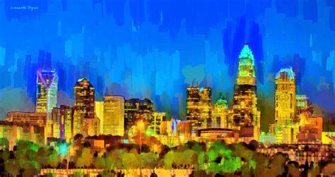 Charlotte Skyline 110 - PA2 Painting by Leonardo Digenio - Fine Art America