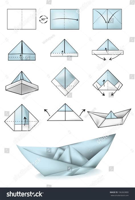 Paper Boat Instructions Illustration Tutorial: vector de stock (libre ...