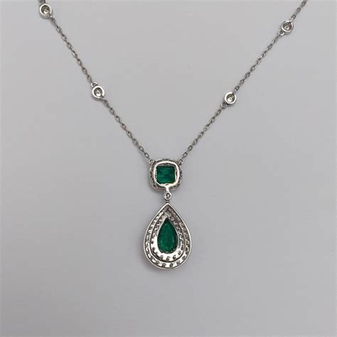 Emerald and Diamond Pendant Drop Necklace