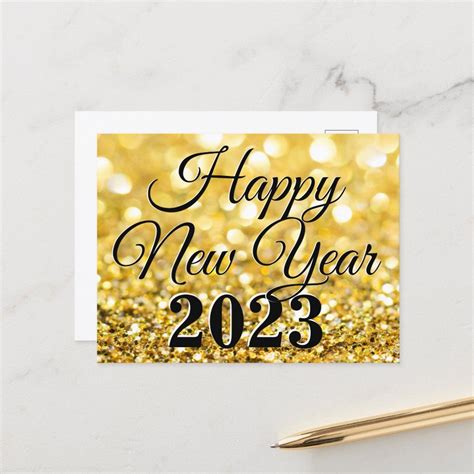 Happy new year 2023 chic gold glitter postcard zazzle – Artofit