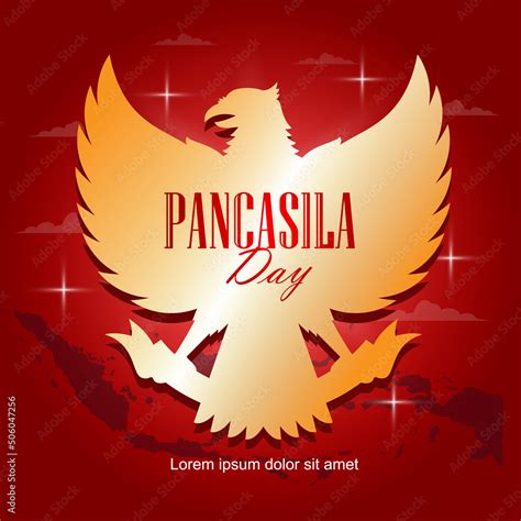 Pancasila day greetings with golden Pancasila symbols and red backgrounds Stock Vector | Adobe Stock