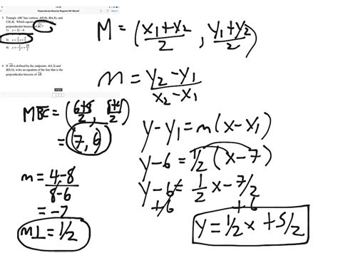 Finding an Equation of a Perpendicular Bisector | Math, geometry, lines | ShowMe