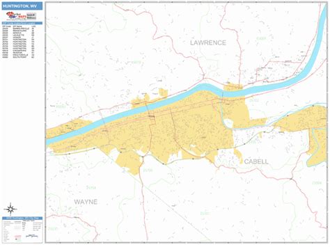 Huntington West Virginia Wall Map (Basic Style) by MarketMAPS