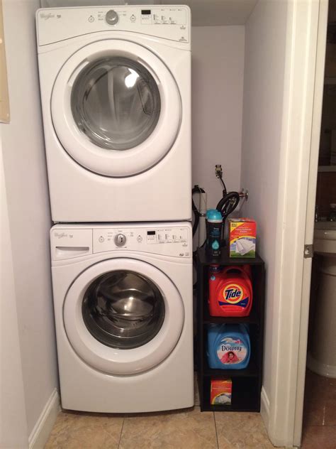 Stacked Washer and Dryer organization for small space in closet | Laundry room ideas small space ...