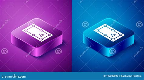 Isometric Billiard Table Icon Isolated on Blue and Purple Background. Pool Table. Square Button ...
