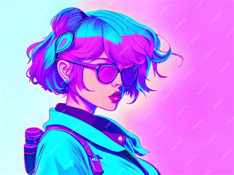 Premium AI Image | Anime girl synthwave illustration