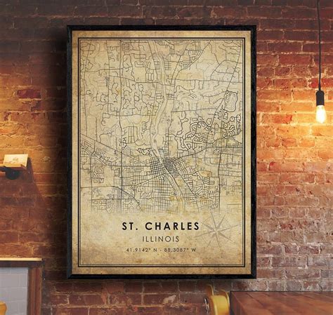 St. Charles Map Print St. Charles Map Illinois Map Art St. Charles Road Map Poster Vintage Gift ...