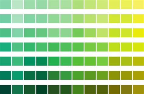 a color chart with different shades of green and yellow