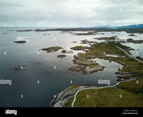 Aerial photo of the famous tourist attraction, The Atlantic Ocean Road ...