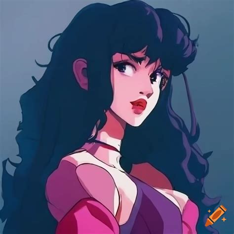 Portrait of a stunning dark haired woman in 80s anime aesthetic on Craiyon