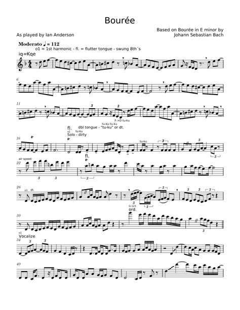 Bourée - Ian Anderson - Jethro Tull Sheet music for Flute (Solo ...