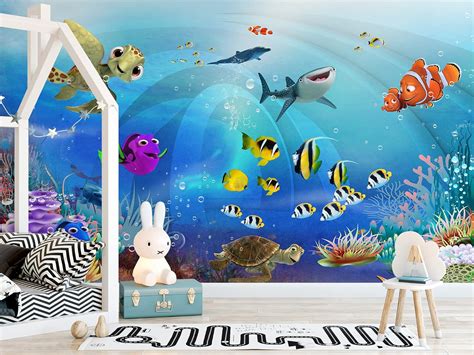 Amazon.com: Murwall Kids Wallpaper Cartoon Undersea Wall Mural Colurful Fish Wall Art Nursery ...