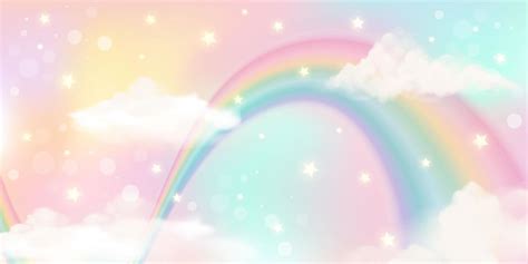 Holographic fantasy rainbow unicorn background with clouds. Pastel ...