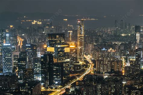 Night View Of Buildings In Nanshan District Shenzhen Background, Shenzhen, Architectural Complex ...