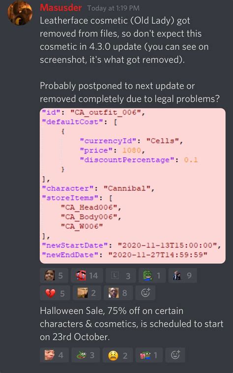 Bubba skin removed and new Halloween sale. : r/LeaksDBD