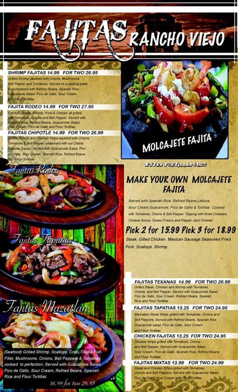 Menu at Rancho Viejo Mexican restaurant, Alexandria