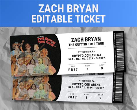 Editable Zach Bryan Concert Ticket, the Quittin Time Tour 2024 ...