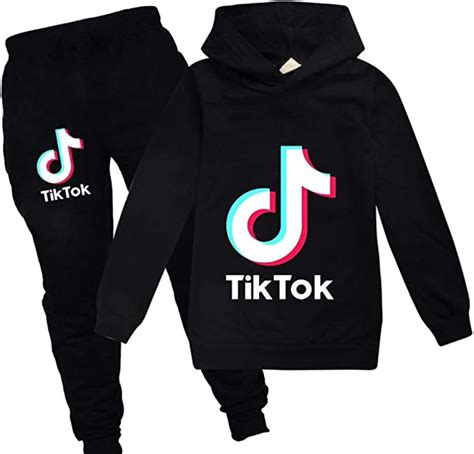 Meisjes TIK Tok Hoodies Unisex Sweatshirt Kids Kleding Set Broek (Zwart ...