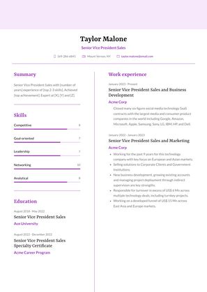 Senior Vice President Sales Resume Examples and Templates