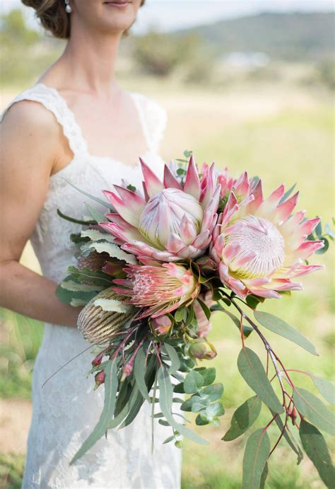 Gorgeous Bridal Bouquet at Peninsula Wild Flower featuring Native Flowers, King Protea, Menzii ...