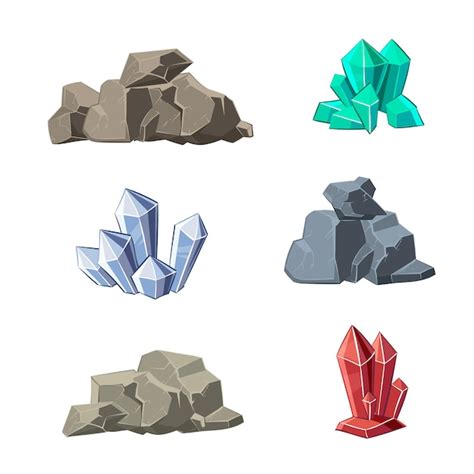 Free Vector | Cartoon minerals and stones set. Stone mineral, cartoon mineral stone, natural ...