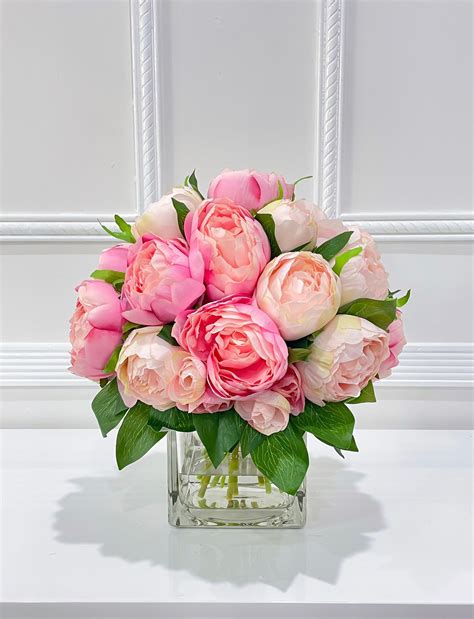 Modern Baby Pink Peonies Arrangement , French Country Artificial Faux ...