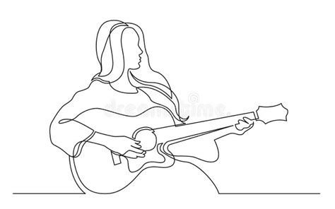 Continuous Line Drawing of Girl Playing Acoustic Guitar Stock Vector - Illustration of playing ...