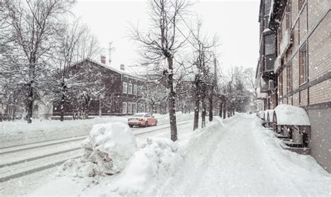 Streets and City Road Covered with Snow during Heavy Snowfall Stock Image - Image of city, house ...