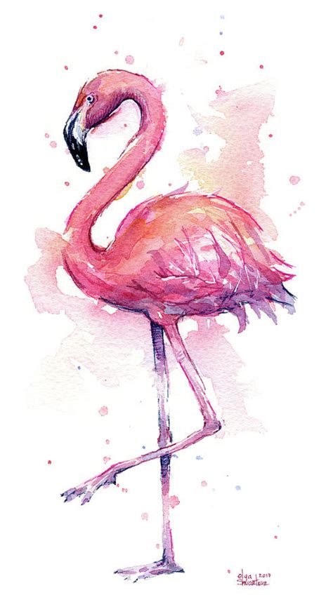 Pink Flamingo Watercolor Tropical Bird Painting by Olga Shvartsur ...