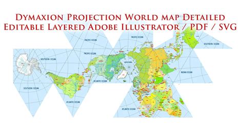 World Vector Map Dymaxion Projection Adobe Illustrator Detailed Country names | Map, Map vector ...