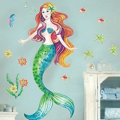 Mermaid Peel And Stick Vinyl Mural Wall Sticker Large | Baby nursery wall decals, Nursery wall ...