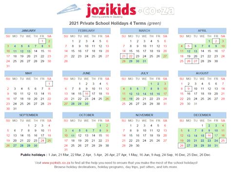 Schools Holidays 2021 | Print School Holiday Calendar | Jozikids