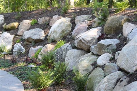 Hardscape Features - old - Rivertown Landscapes in 2024 | Landscaping with boulders, Sloped ...