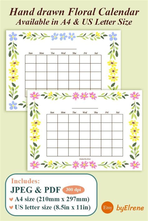 two floral calendars with the words hand drawn floral calendar ...