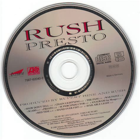 Rush: Presto CD 1989 German. Check videos - Yperano Records