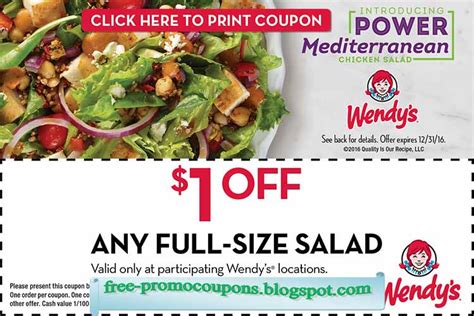 Printable Coupons 2018: Wendys Coupons