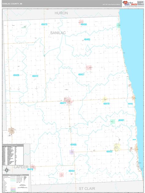 Sanilac County, MI Wall Map Premium Style by MarketMAPS