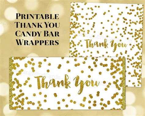 Printable Candy Bar Wrapper Labels Thank You Gold Confetti - Etsy