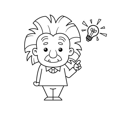 Black And White Albert Einstein Cartoon Character Has Idea 7642088 ...