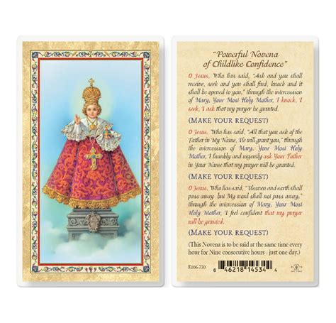 Infant of Prague - Novena Prayer Gold-Stamped Laminated Holy Card - 25 Pack