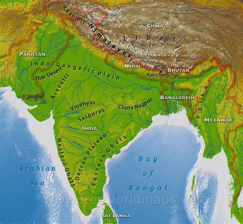 Geographical map of India - India geographical map (Southern Asia - Asia)