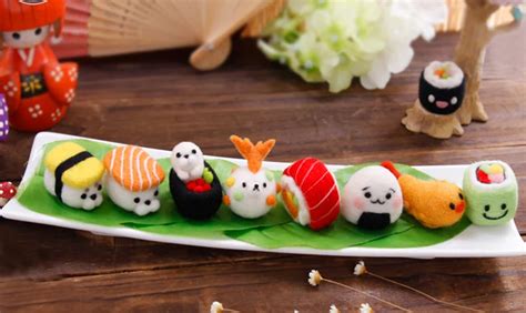 Japanese sushi cartoon animal set wool needlepoint kit wool felt needle felting pendant craft ...