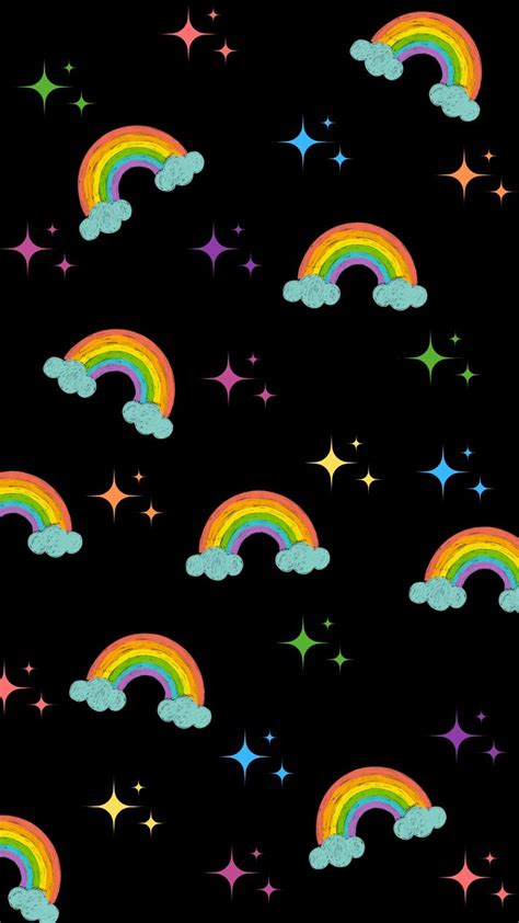 a black background with rainbows and stars