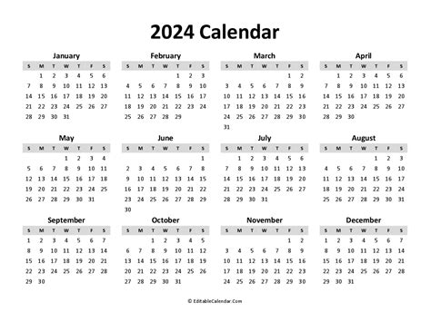 Download Free Printable Calendar 2024 (Word Version)