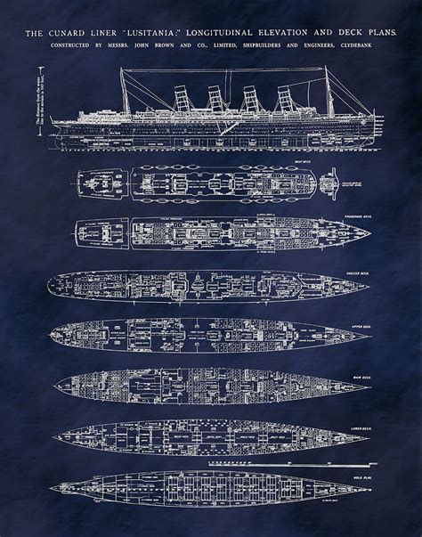 R.M.S. Lusitania Poster - Lusitania Ship Print - Lusitania Blueprint - Lusitania Deck Plans ...